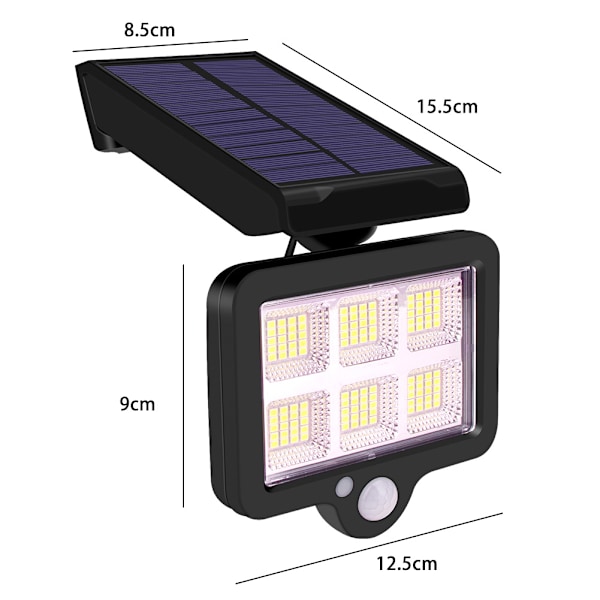 1 stk. 120OED Solcelle Bevægelsessensor Lys Udendørs Terrasse Sensor