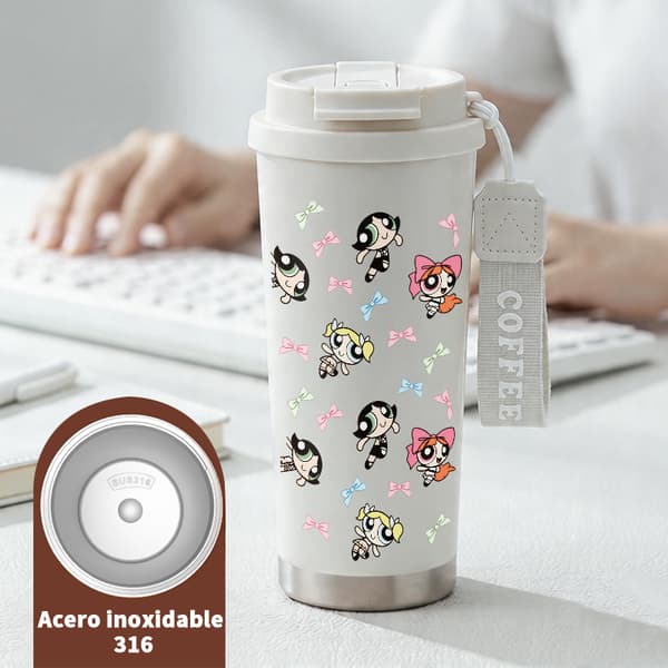 Kaffetermos 500ml Rostfritt Stål Anime Design, Isolerad kaffemugg, läckagesäker resemugg med lock White