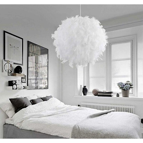 Fjerlampe, Lysekrone diameter 30 cm hvid