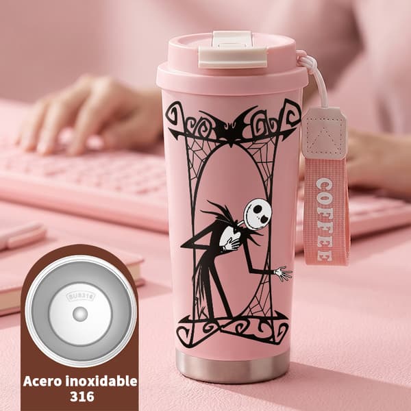 Kaffetermos 500ml Miljövänlig Djurmönsterdesign, Isolerad kaffemugg, läckagesäker resemugg med lock Pink