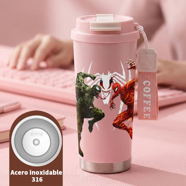 Kaffetermos 500ml Rustfritt Stål Blomsterdesign Pink