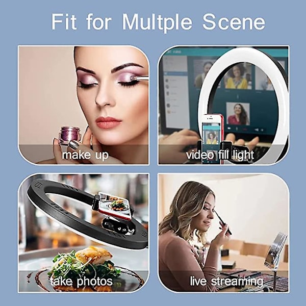 LED-ringlys med bordstativ og mobiltelefonholder, 3 lysmoduser justerbar ringlampe for Tiktok, Live Stream 28-45CM (Svart)