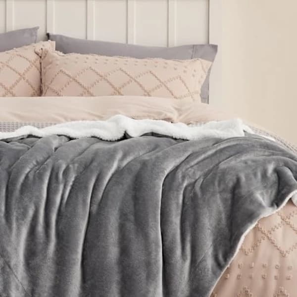 Sherpa Sofatæppe Fleecetæppe - Gråt Plaid 150x200, 2 Personer Blødt og Varmt, A
