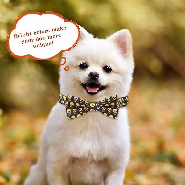 Rolig hundhalsband med dödskallemönster - Hundfluga - Justerbart hundhalsband - Lämplig för Halloween, hundfest, husdjursfotografering M