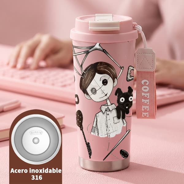 Termokopp 500ml Rustfritt Stål Kunstnerisk Design Pink