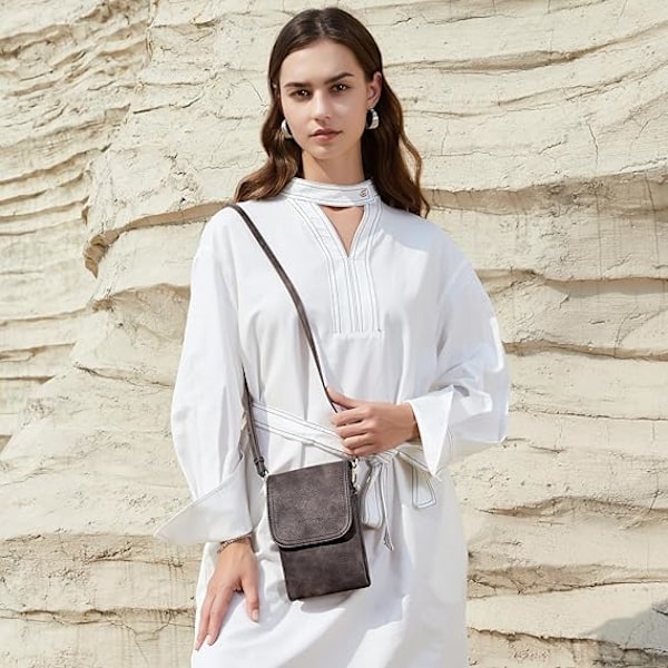 Vegan Läder Liten Crossbody Väska för Kvinnor Designer Mobilväska Plånböcker Justerbar Rem Brown