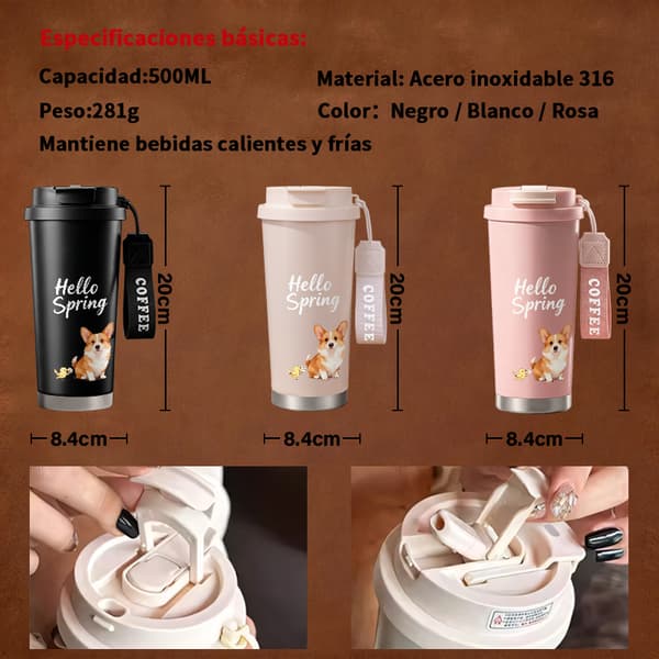 Kaffetermos 500ml Rostfritt Stål Minimalistisk Design, Isolerad kaffemugg, läckagesäker resemugg med lock Pink