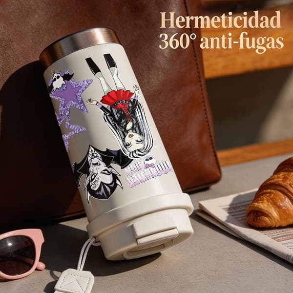 Termisk kaffemugg 500ml 316 rostfritt stål festlig design, isolerad kaffemugg, läckagesäker resemugg med lock White