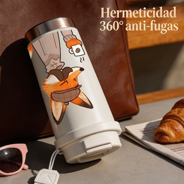 Termoskaffemugg 500ml Rostfritt Stål Djurdesign, Isolerad kaffemugg, läckagesäker resemugg med lock White