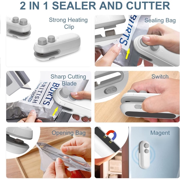 1 stycke (Vit) Nyaste Mini Bag Sealer, Handheld Heat Sealer, 2 tum