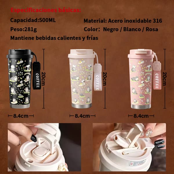 Kaffetermos 500ml Rostfritt Stål Trendig Design, Isolerad kaffemugg, läckagesäker resemugg med lock White