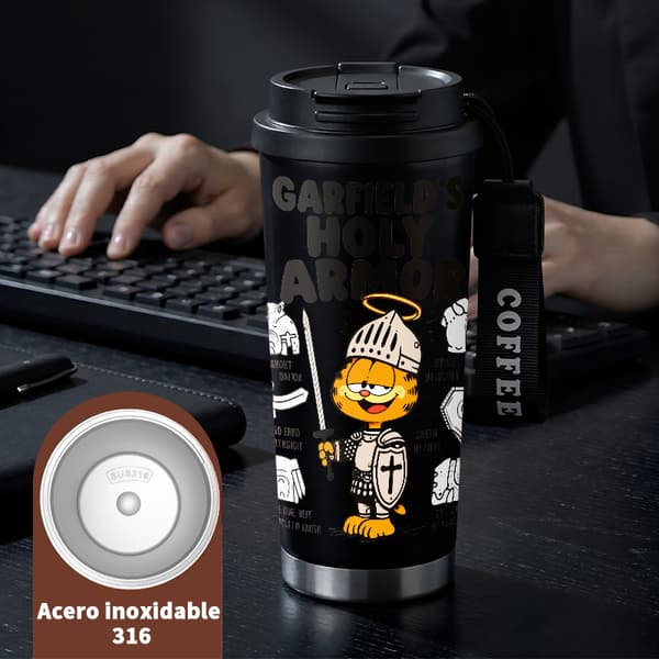 Termisk kaffemugg 500ml Rostfritt stål Söt design, Isolerad kaffemugg, läckagesäker resemugg med lock Black
