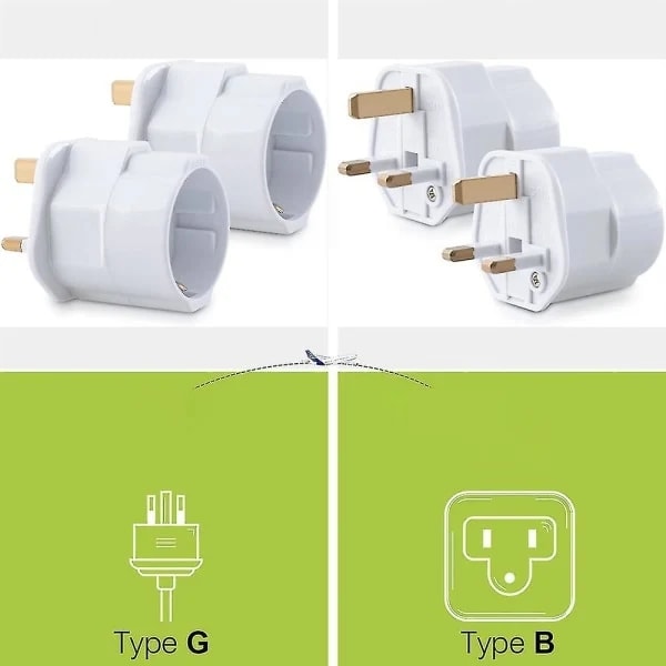2x Rejseadapter Adapterstik til England - Rejsestik Power EU til UK-stik - Rejsestik Hvid_qudddd
