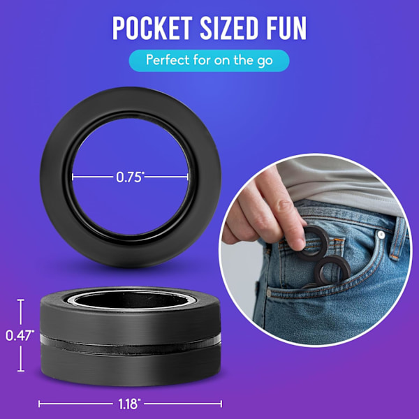Magneettiset Fidget-renkaat - Loputtomasti hauskaa - Pyöritä, yhdistä ja leiki - Koukuttava fidget-lelu pojille ja tytöille - Musta
