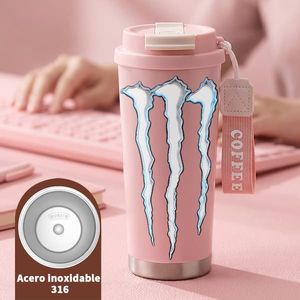 Kaffetermos 500ml Rustfritt Stål Dyreprint Design Pink