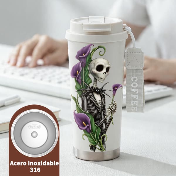 Termosmugg 500ml Rostfritt Stål Halloween Design, Isolerad kaffemugg, läckagesäker resemugg med lock White