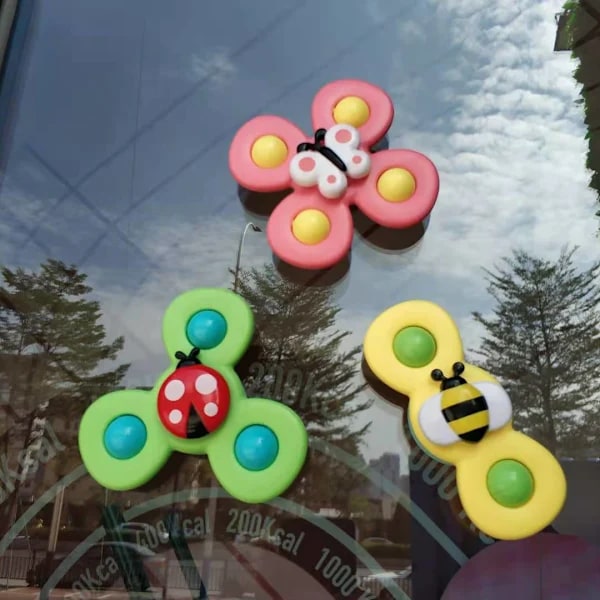 3-pack Baby Sugkopp Snurrleksaker Fidget Spinner Badleksak Flerfärgad