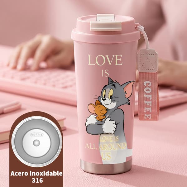 Kaffetermos 500ml 316 Rustfritt Stål Abstrakt Design Pink