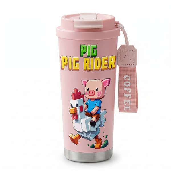 Termokopp 500ml Rustfritt Stål Tegneseriedesign Pink