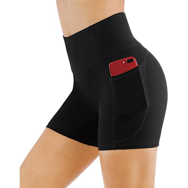 Yoga Shorts, damshorts, sidofickor med telefonficka, hög midja, yoga fitness, träningsbyxor, underdel, vit black M