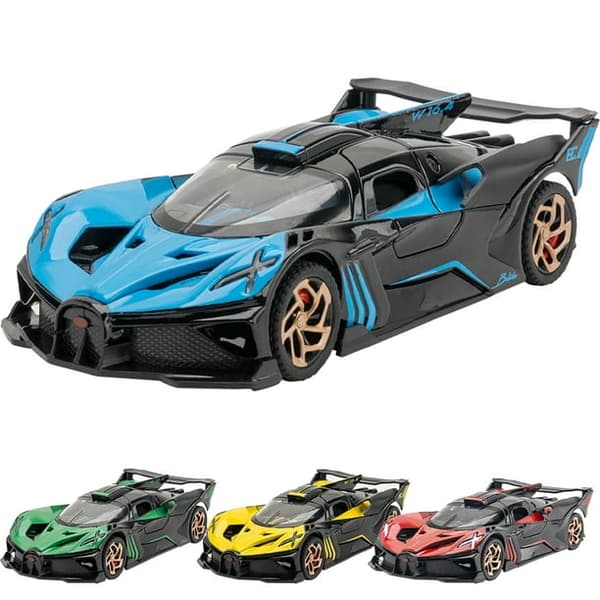 1:32 Bugatti Bolide Legetøjsbil i Metal med Lyd og Lys til Samling og Børn