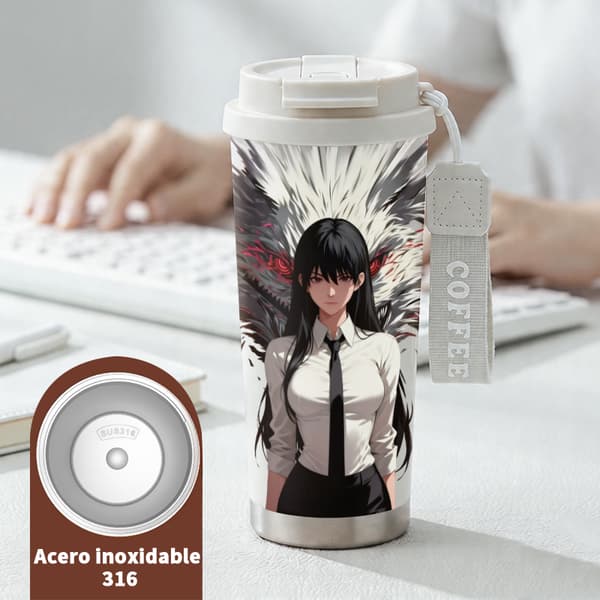 Termoskaffeemugg 500ml Rostfritt stål Minimalistisk design, Isolerad kaffemugg, läckagesäker resemugg med lock White