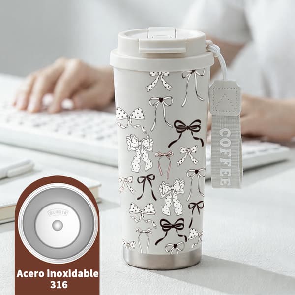 Kaffetermokande 500ml 316 Rustfrit Stål Tegneserie Design White