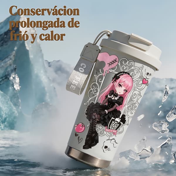Termosmugg 500ml 316 Rostfritt Stål Anime Design, Isolerad kaffemugg, läckagesäker resemugg med lock White