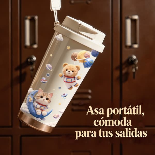 Kaffetermos 500ml Rostfritt Stål Abstrakt Design, Isolerad kaffemugg, läckagesäker resemugg med lock White