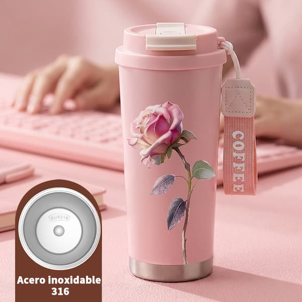 Kaffetermos 500ml Rustfritt Stål Militær Design Pink