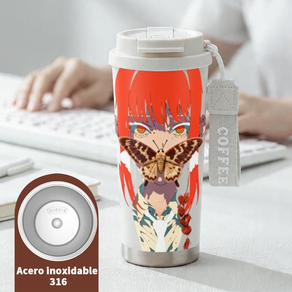 Termoskaffemugg 500ml Återanvändbar Söt Design, Isolerad kaffemugg, läckagesäker resemugg med lock White