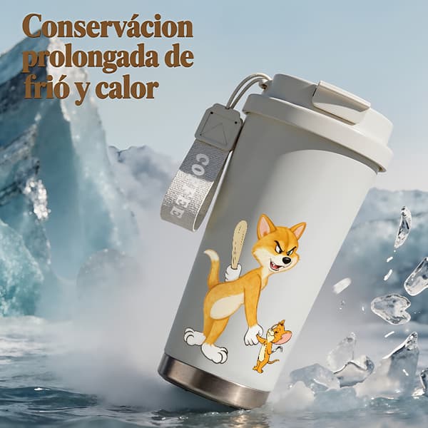 Kaffetermos 500ml Rostfritt Stål Juldesign, Isolerad kaffemugg, läckagesäker resemugg med lock Black