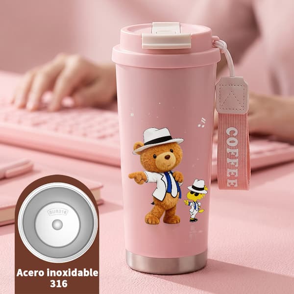 Termokrus 500ml 316 Rustfrit Stål Tegneserie Design Pink