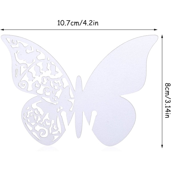 100 kpl valkoisia laserleikattuja 3D-perhosseinäkoristeita