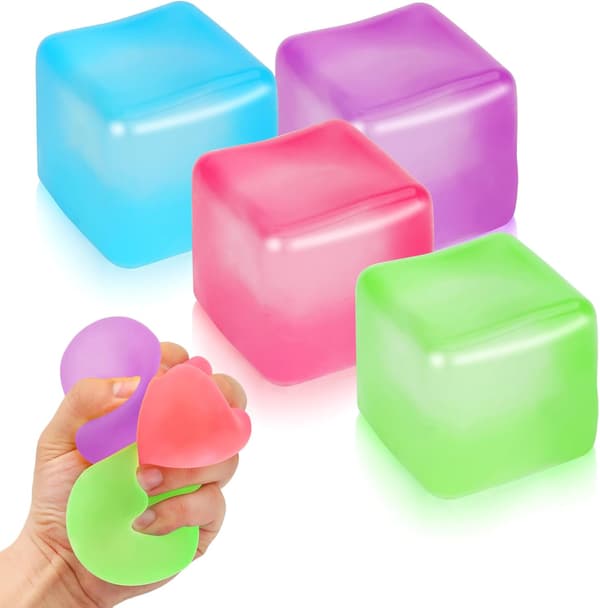 4-pak Stress Cube Sensorisk Fidget Legetøj til Angst Stresslindring, Langsomt Stigende Fidget Cube Klemmelegetøj, Squishy Cube Fil