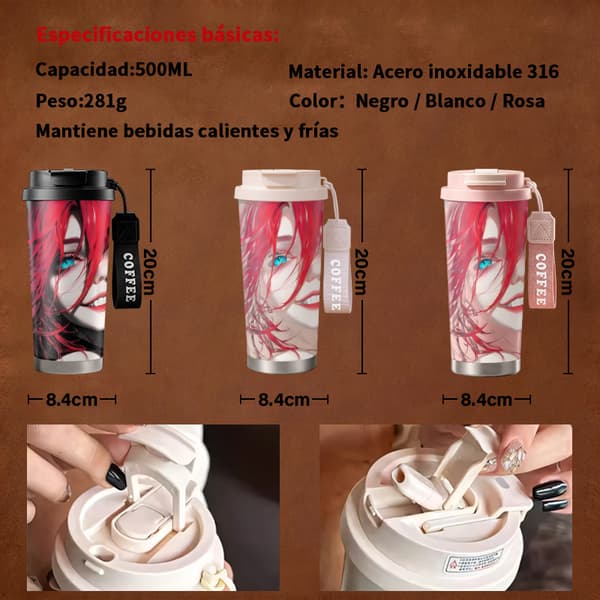 Termisk kaffemugg 500ml återanvändbar geometrisk design, isolerad kaffemugg, läckagesäker resemugg med lock Black