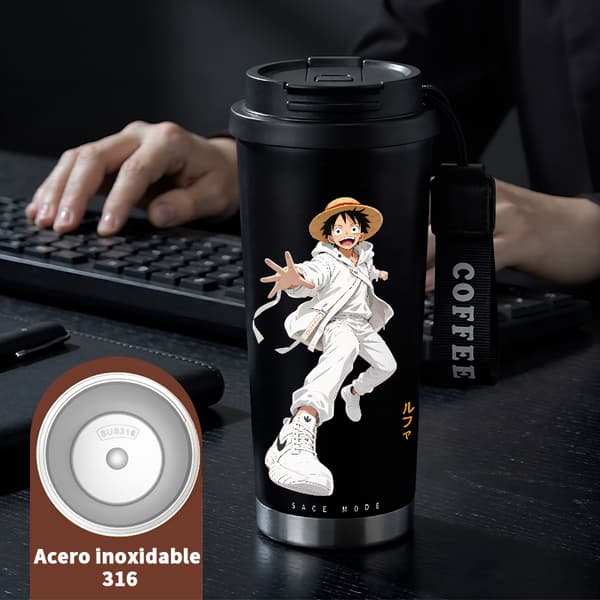 Kaffetermos 500ml Rostfritt Stål Blommig Design, Isolerad kaffemugg, läckagesäker resemugg med lock Black
