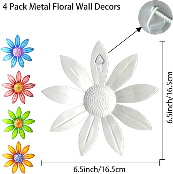 Metallblomma dekoration, 4-pack metallblomma vägg