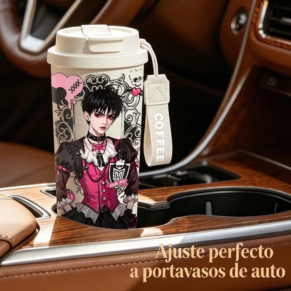 Kaffetermos 500ml 316 Rostfritt Stål Abstrakt Design, Isolerad kaffemugg, läckagesäker resemugg med lock White