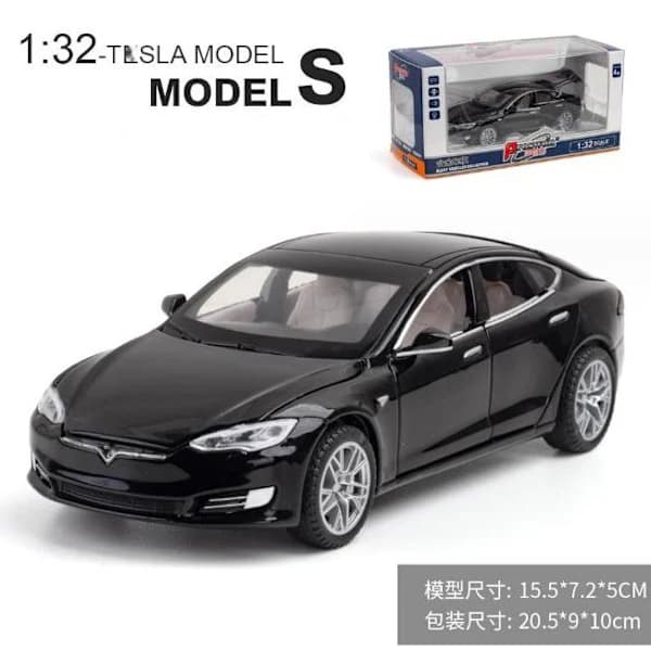 1/32 Tesla Model S Legetøjsbil Model, Støbt Legering Metal Miniatur Lyd & Lys Træk Tilbage 1:32 Samling Gave Til Drenge Børn Sort