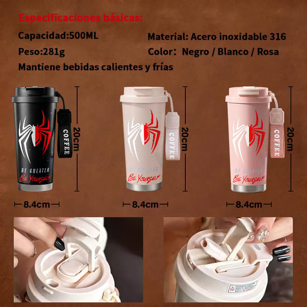 Kaffetermokande 500ml 316 Rustfrit Stål Halloween Design Pink