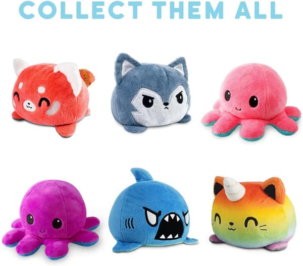 Den Originale Vendbare Blæksprutte Plyslegetøj - Pink + Aqua - Søde Sensoriske Fidget Udstoppede Dyr, der Viser Dit Humør, 10 cm