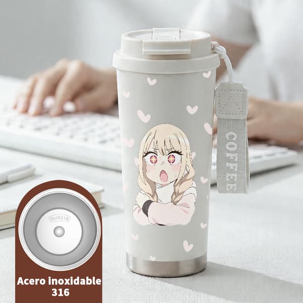 Kaffetermos 500ml Rostfritt Stål Djurmönster, Isolerad kaffemugg, läckagesäker resemugg med lock White
