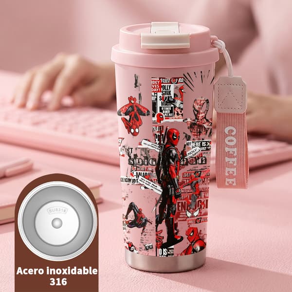 Kaffetermos 500ml Rustfritt Stål Kunstnerisk Design Pink