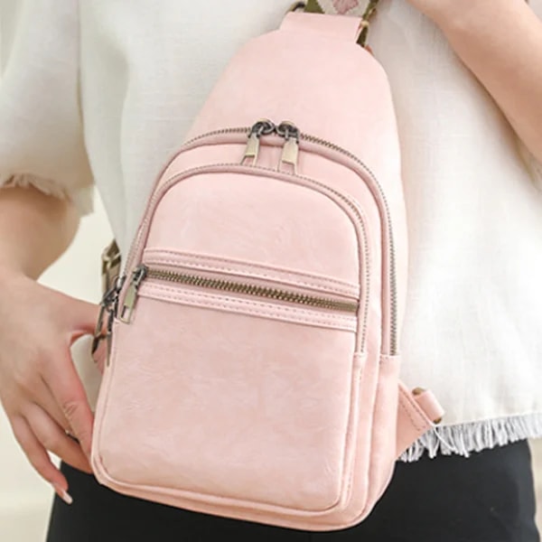 Bröstväska för kvinnor Sling Bag Liten Axelväska Dagsryggsäck Gitarrrem Plånbok PU-Läder Satchel Axelväska Stor Slingryggsäck