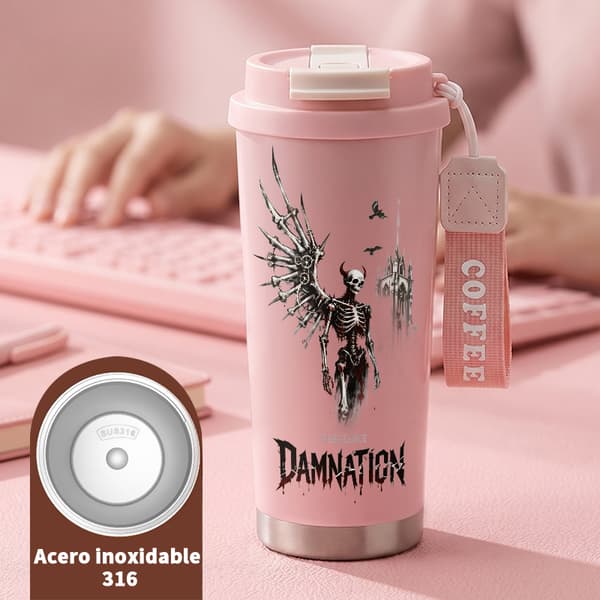 Kaffetermos 500ml Rostfritt Stål Geometrisk Design, Isolerad kaffemugg, läckagesäker resemugg med lock Pink