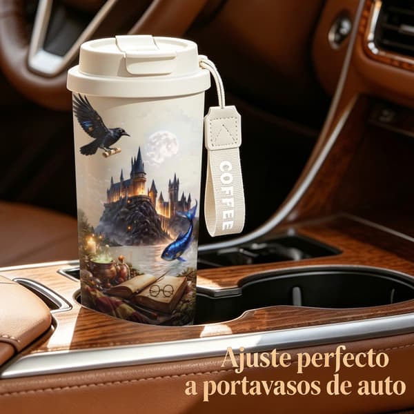 Termisk kaffemugg 500ml rostfritt stål geometrisk design, Isolerad kaffemugg, läckagesäker resemugg med lock White
