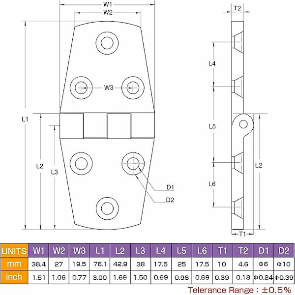 Huonekalusarana, Raskaat Saranaosat Veneen Alustan Kaapin Sarana 2kpl 38mm x 76mm