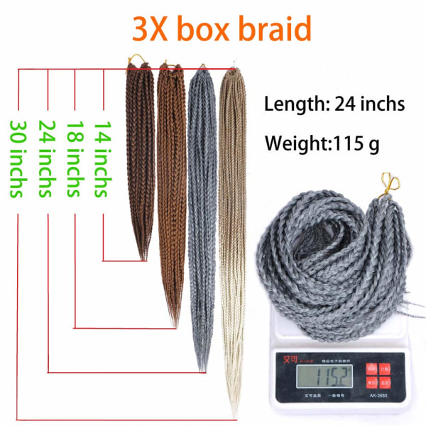 3-pack Crochet Braid Hårförlängningar 24\" Diameter 3X Syntet