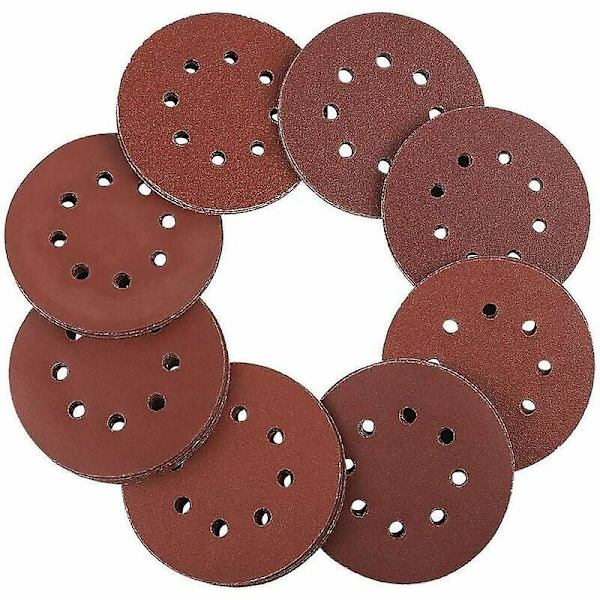 Kardborreskiva 125 mm - 100 st excenter slippapper 8 hål vardera 20 x 60/80/100/120/240 Excenterrund papper 125 mm